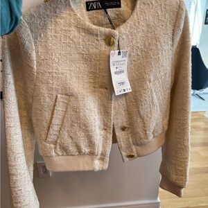 Zara Cream Cropped Blazer with Textured Finish